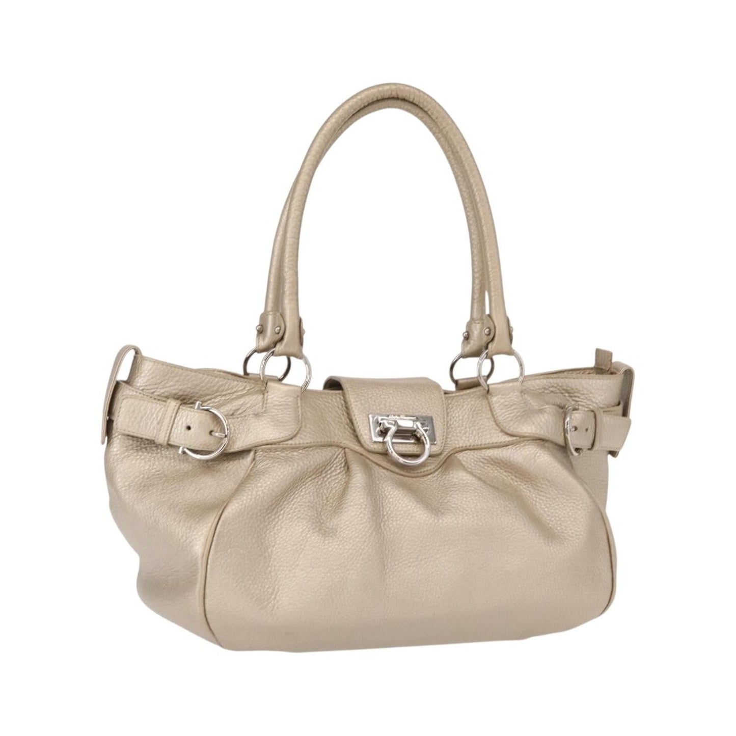 Salvatore Ferragamo Gancini Leather, Gold, Leather, Handbag