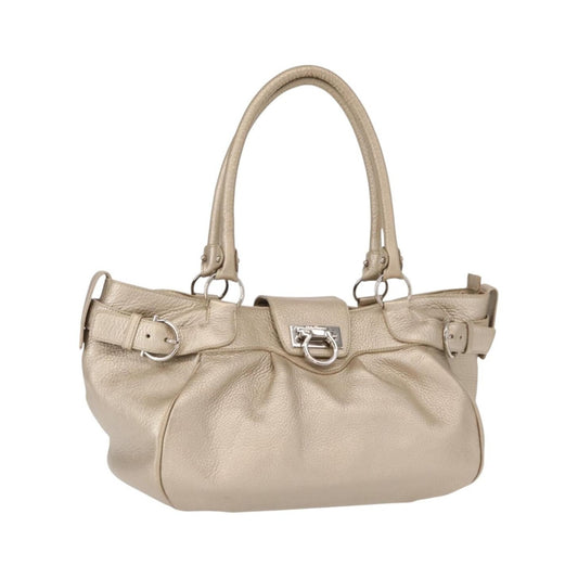 Salvatore Ferragamo Gancini Leather, Gold, Leather, Handbag
