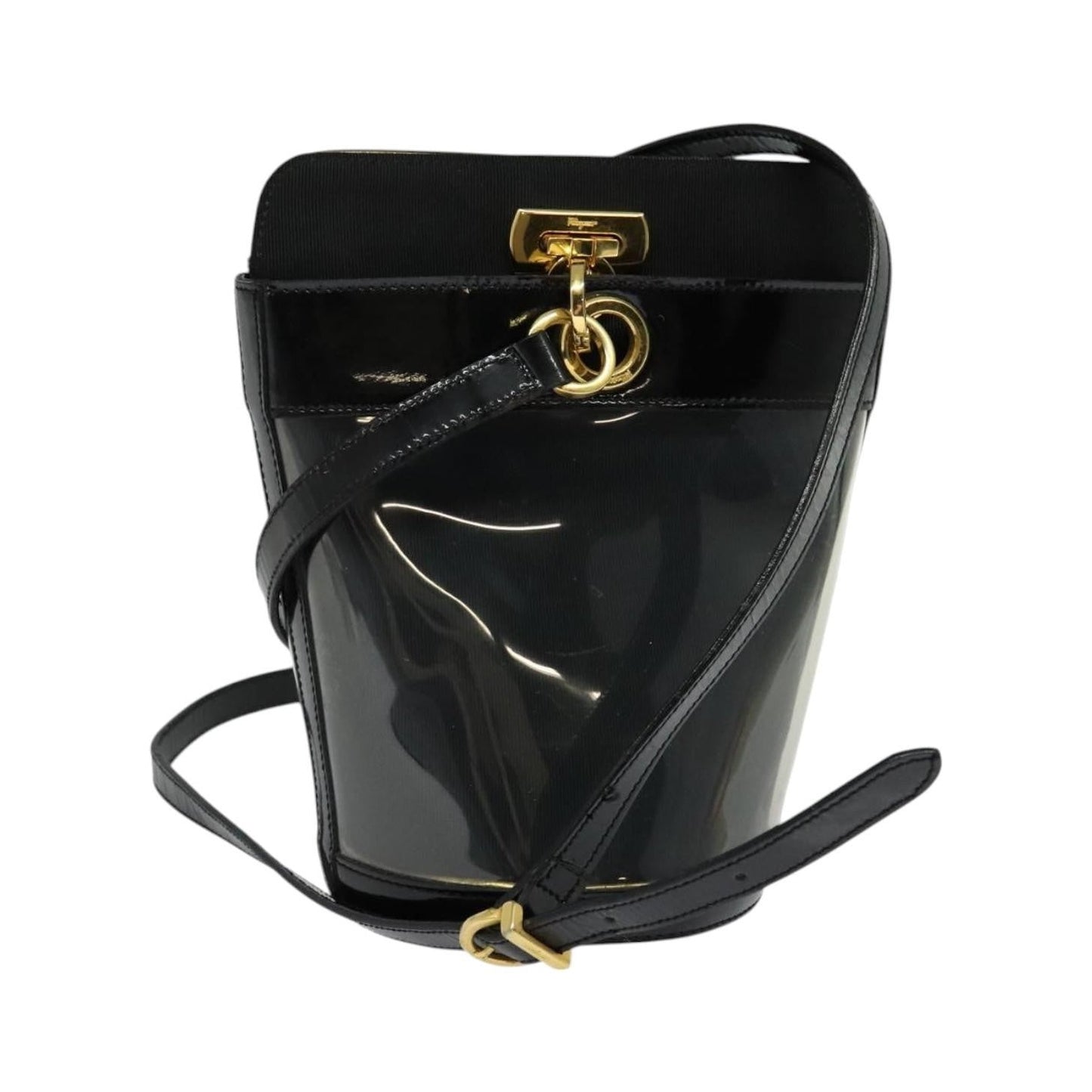 Salvatore Ferragamo Gancini Leather, Black, Leather, Shoulder Bag