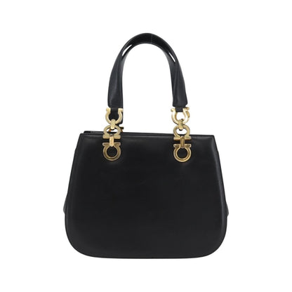Salvatore Ferragamo Gancini Leather, Black, Leather, Handbag