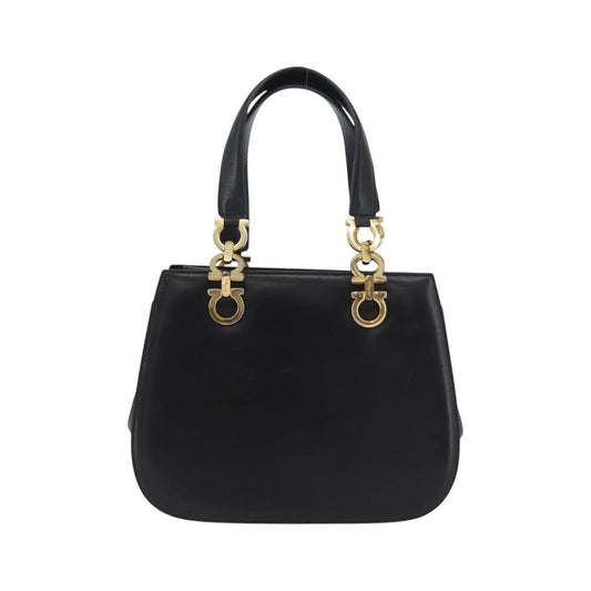 Salvatore Ferragamo Gancini Leather, Black, Leather, Handbag