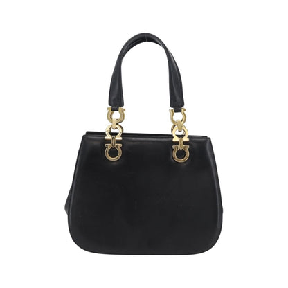 Salvatore Ferragamo Gancini Leather, Black, Leather, Handbag
