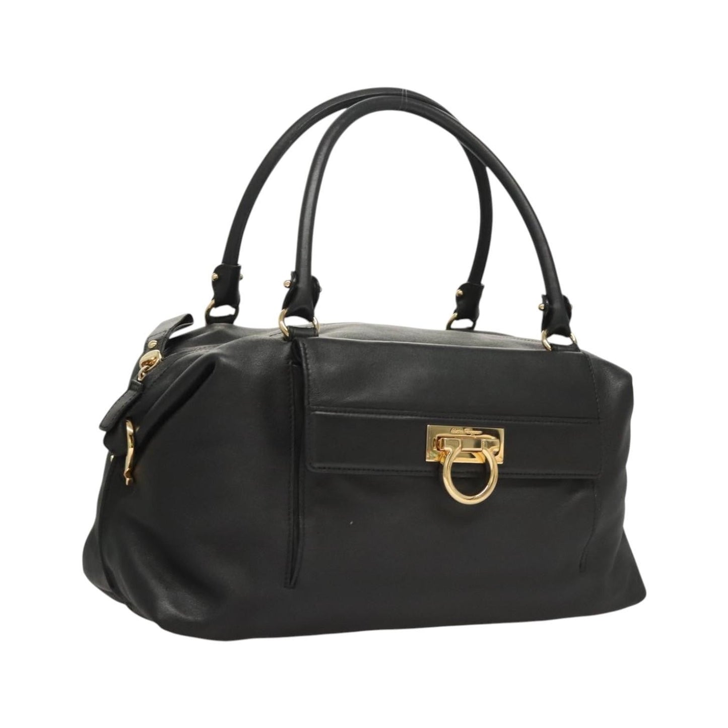 Salvatore Ferragamo Gancini Leather, Black, Leather, Handbag