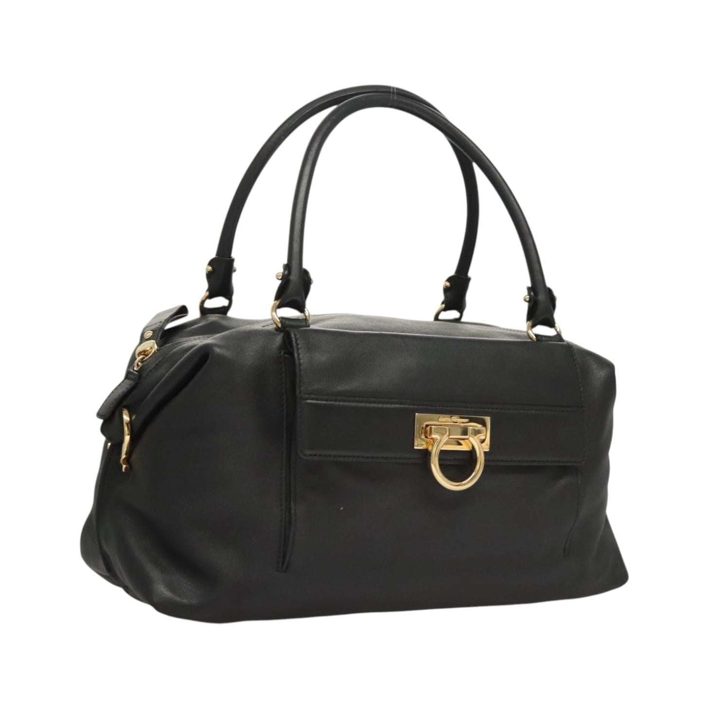 Salvatore Ferragamo Gancini Leather, Black, Leather, Handbag