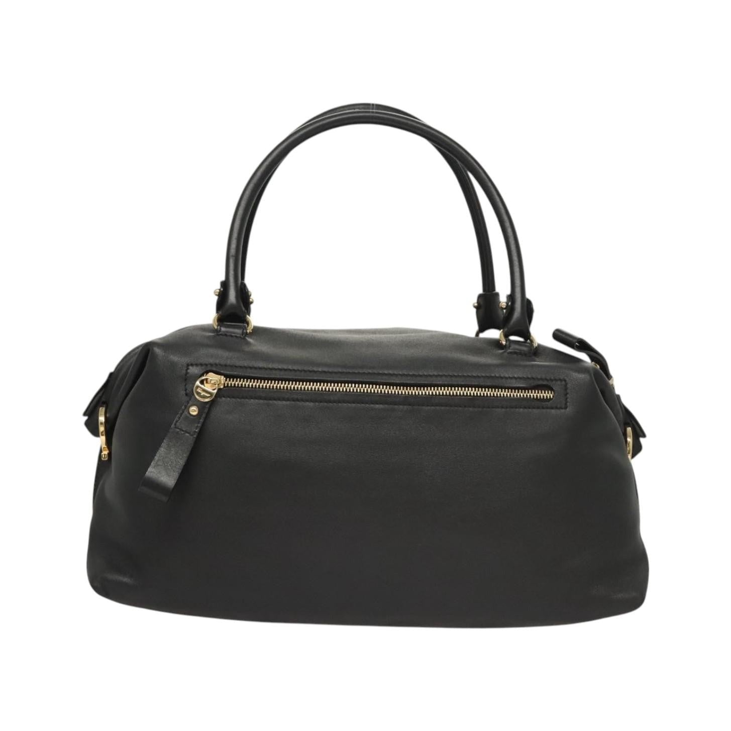 Salvatore Ferragamo Gancini Leather, Black, Leather, Handbag