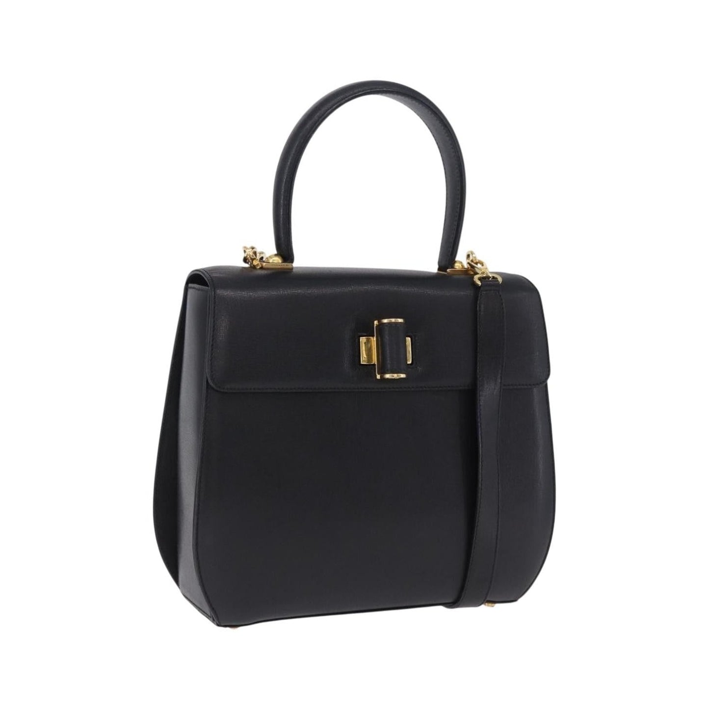Salvatore Ferragamo Gancini Leather, Black, Leather, Handbag