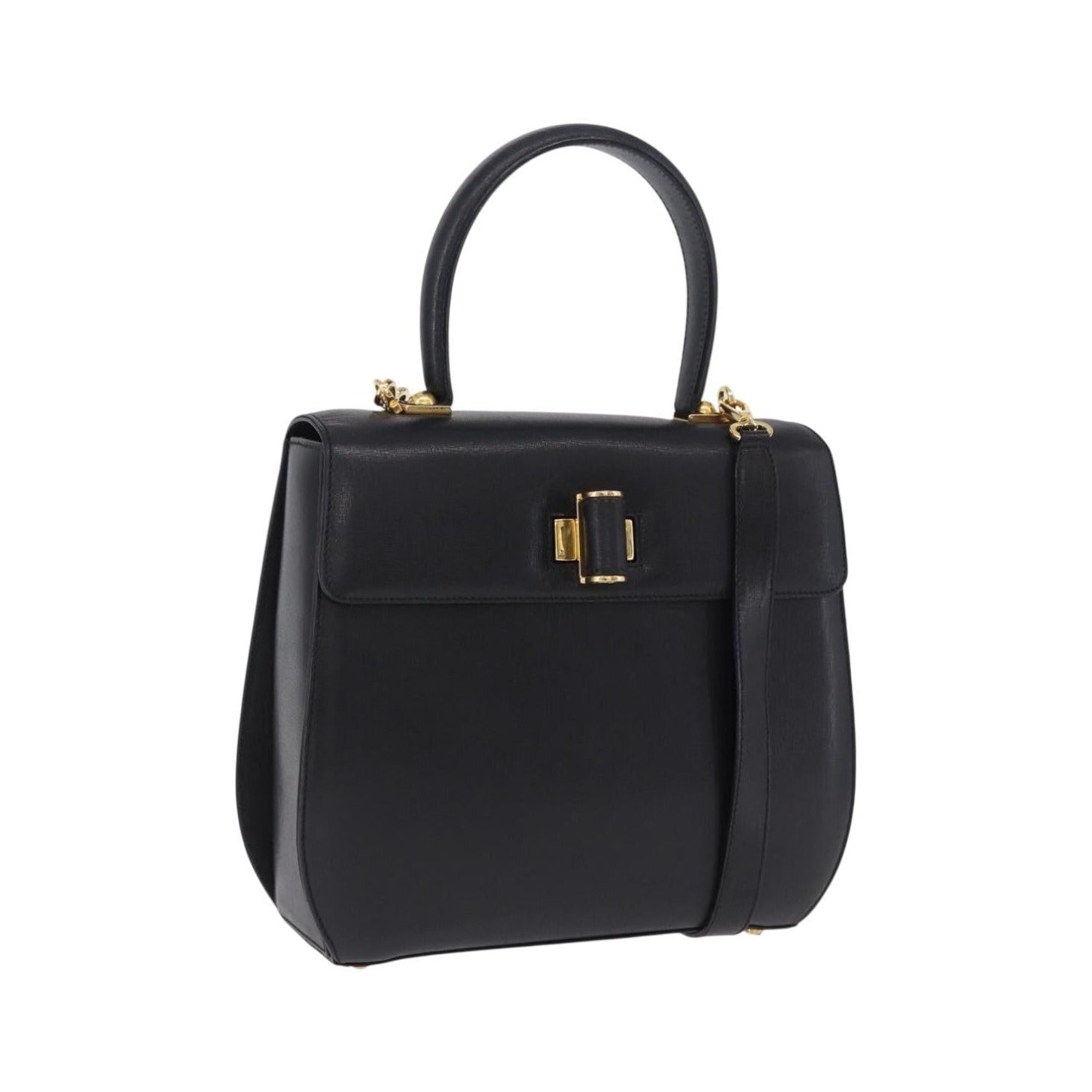 Salvatore Ferragamo Gancini Leather, Black, Leather, Handbag