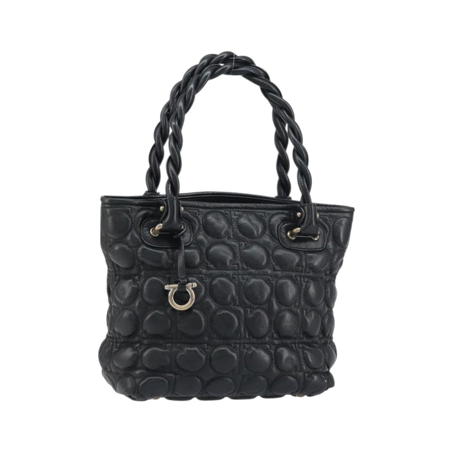 Salvatore Ferragamo Gancini Leather, Black, Leather, Handbag