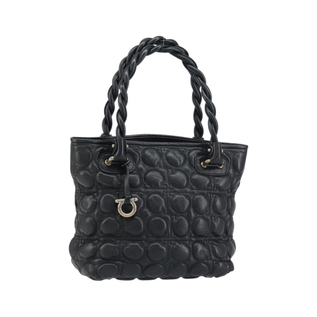 Salvatore Ferragamo Gancini Leather, Black, Leather, Handbag
