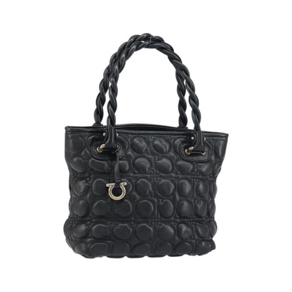 Salvatore Ferragamo Gancini Leather, Black, Leather, Handbag