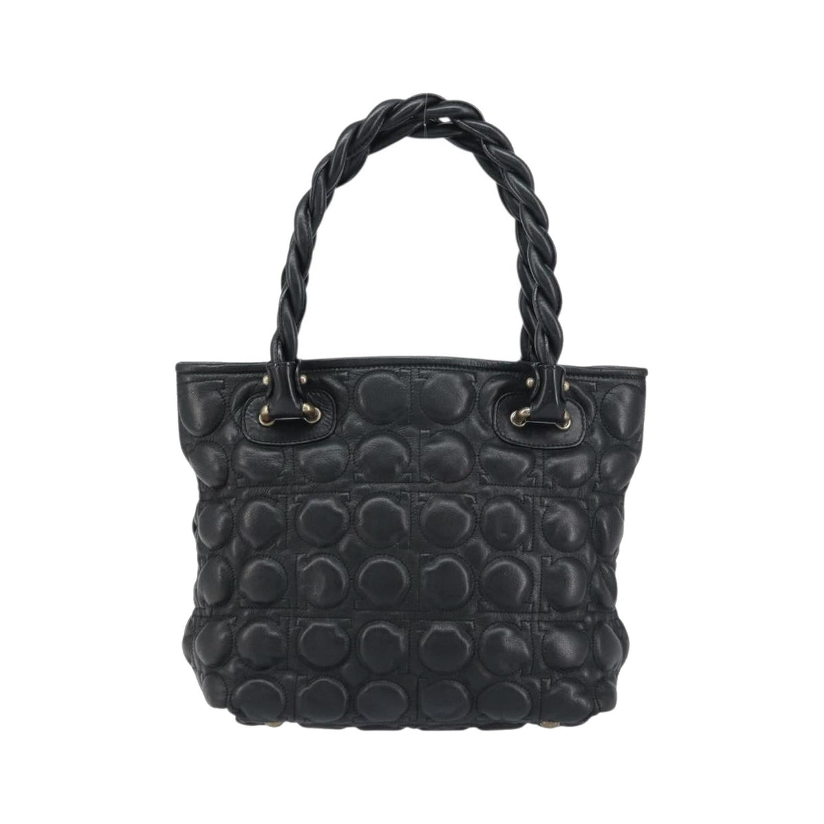 Salvatore Ferragamo Gancini Leather, Black, Leather, Handbag