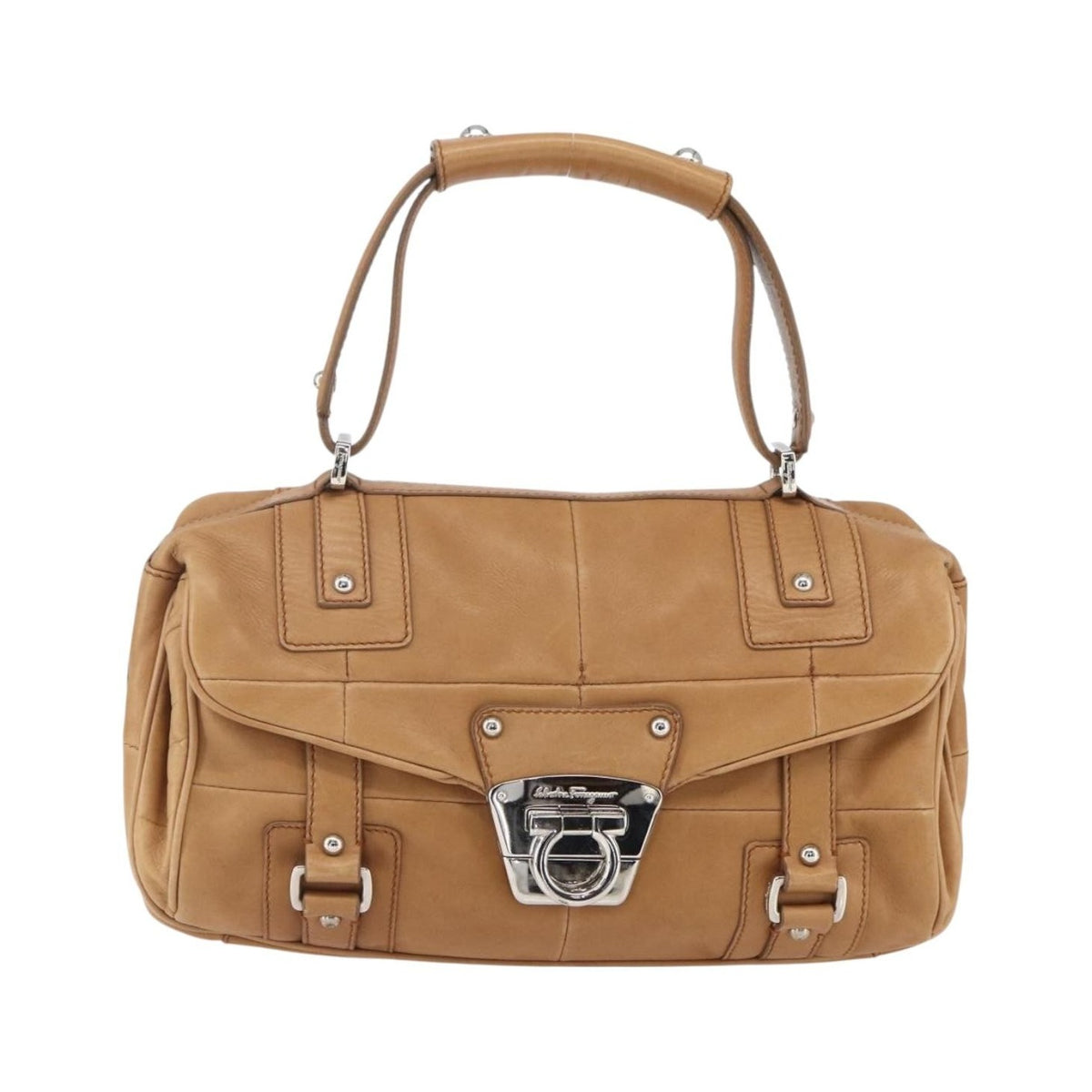 Salvatore Ferragamo Gancini Leather, Brown, Leather, Shoulder Bag