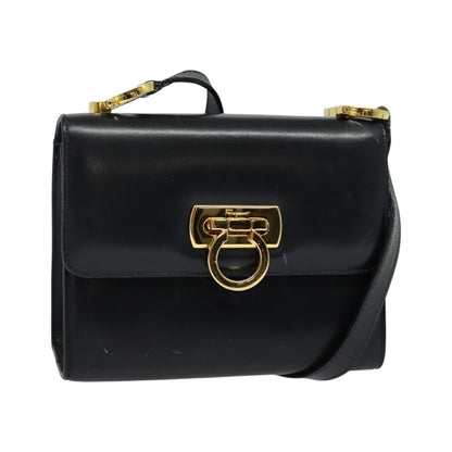 Salvatore Ferragamo Gancini Leather, Black, Leather, Shoulder Bag