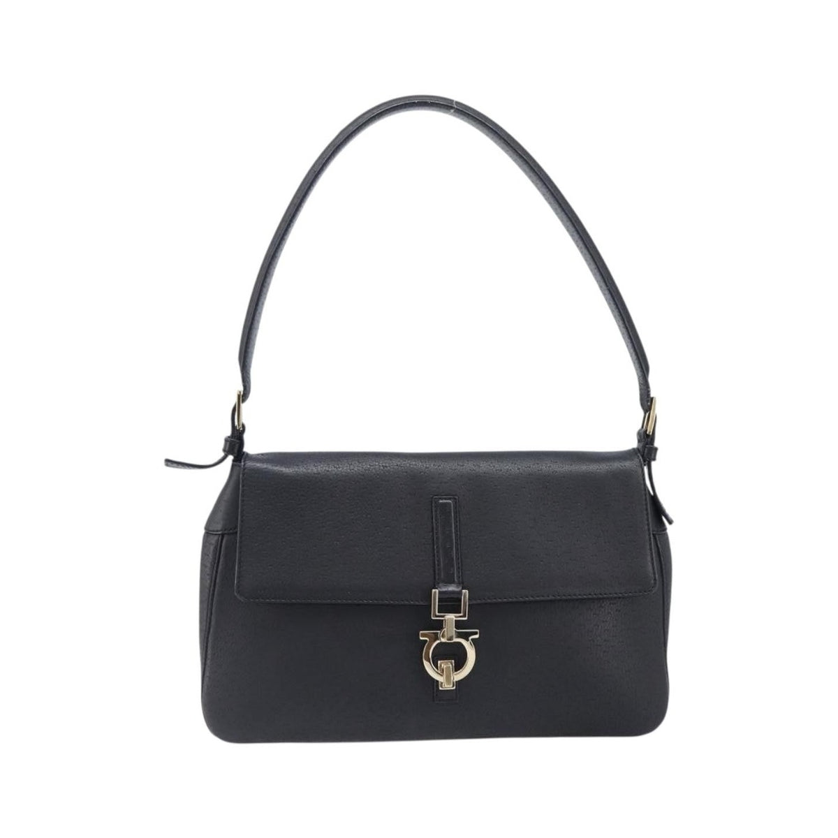 Salvatore Ferragamo Gancini Leather, Black, Leather, Shoulder Bag