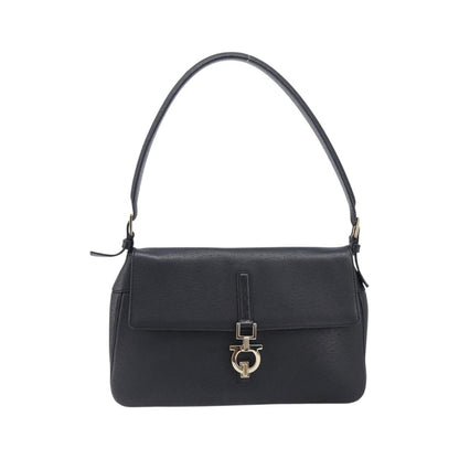 Salvatore Ferragamo Gancini Leather, Black, Leather, Shoulder Bag