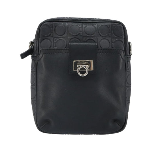 Salvatore Ferragamo Gancini Leather, Black, Leather, Shoulder Bag