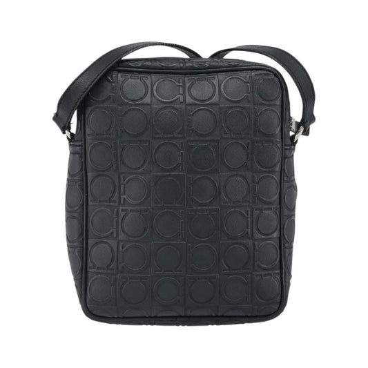 Salvatore Ferragamo Gancini Leather, Black, Leather, Shoulder Bag