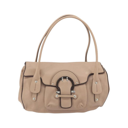 Salvatore Ferragamo Gancini Leather, Beige, Leather, Crossbody Bag