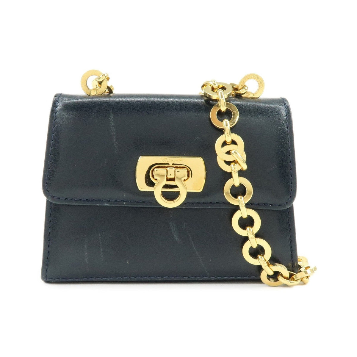 Salvatore Ferragamo Gancini Leather, Navy, Leather, Crossbody Bag