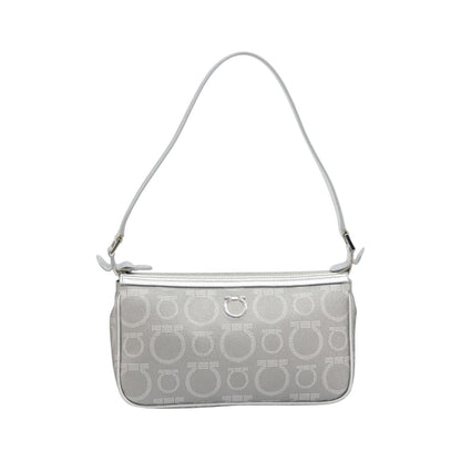 Salvatore Ferragamo Gancini Leather, Silver, Leather, Crossbody Bag