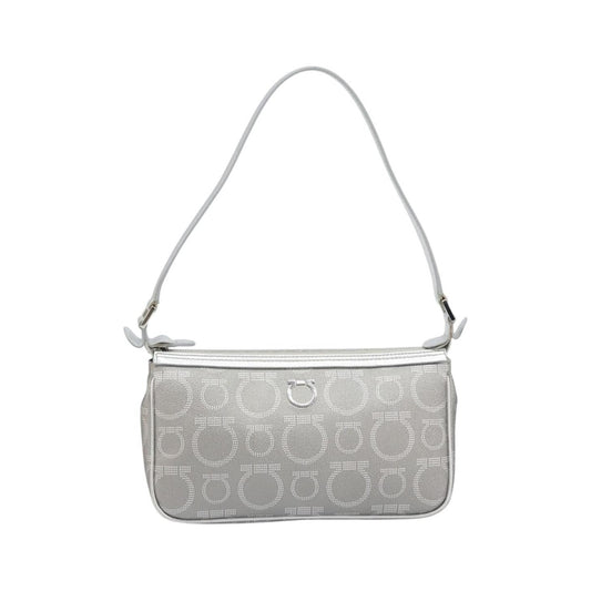Salvatore Ferragamo Gancini Leather, Silver, Leather, Crossbody Bag
