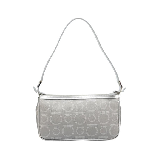 Salvatore Ferragamo Gancini Leather, Silver, Leather, Crossbody Bag
