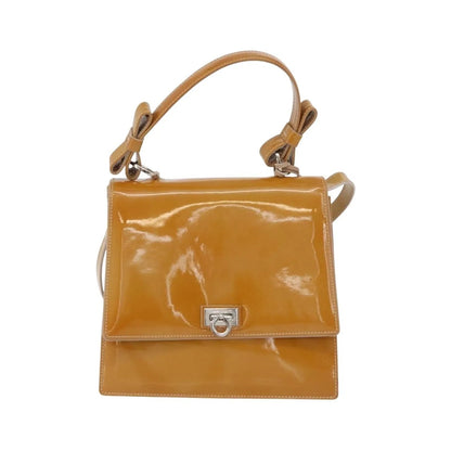 Salvatore Ferragamo Gancini Patent Leather, Beige, Patent Leather, Handbag