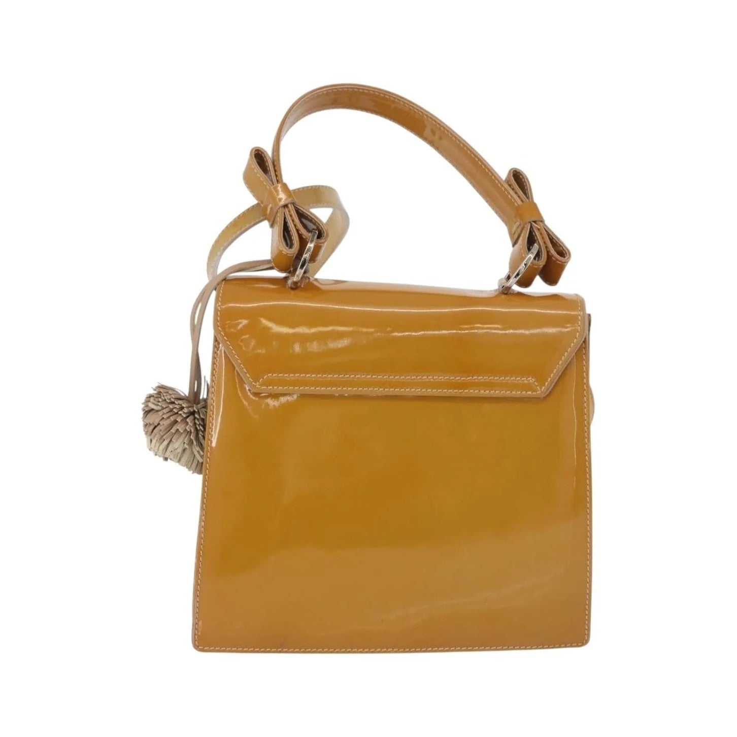 Salvatore Ferragamo Gancini Patent Leather, Beige, Patent Leather, Handbag