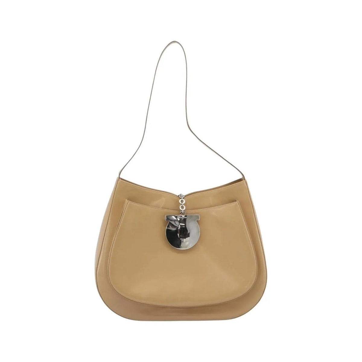 Salvatore Ferragamo Gancini Patent Leather, Beige, Patent Leather, Shoulder Bag