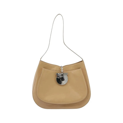 Salvatore Ferragamo Gancini Patent Leather, Beige, Patent Leather, Shoulder Bag