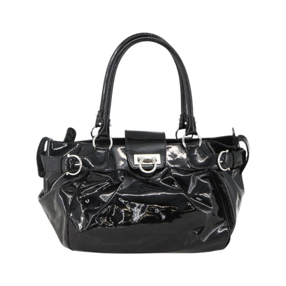 Salvatore Ferragamo Gancini Patent Leather, Black, Patent Leather, Handbag