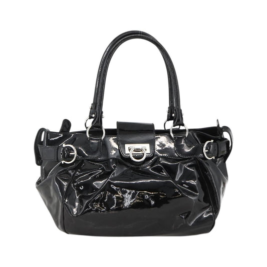 Salvatore Ferragamo Gancini Patent Leather, Black, Patent Leather, Handbag