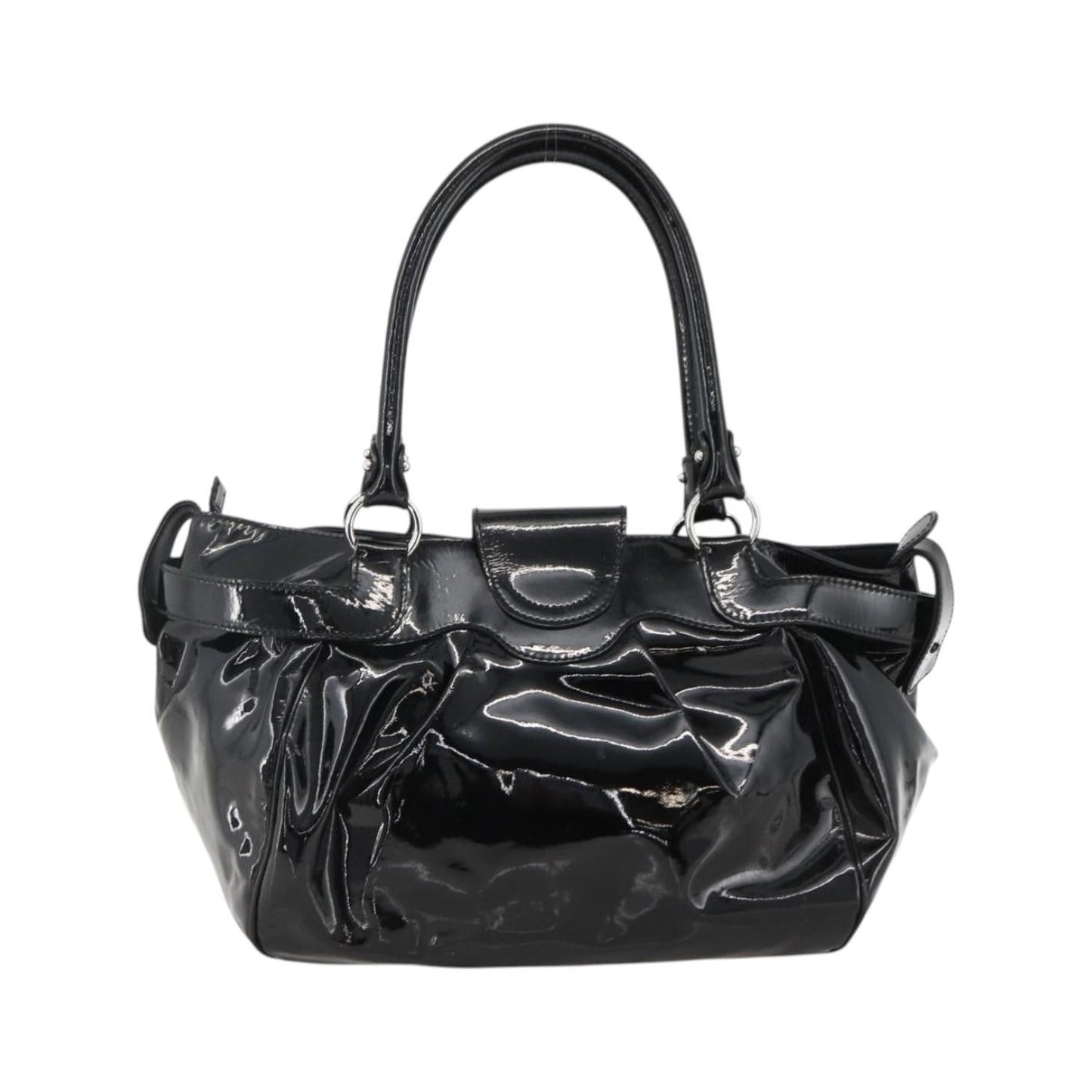 Salvatore Ferragamo Gancini Patent Leather, Black, Patent Leather, Handbag