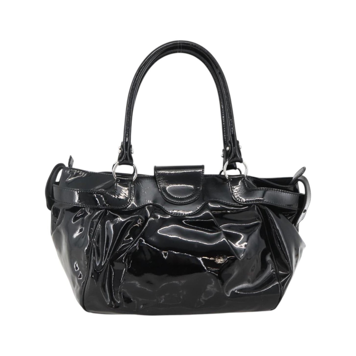 Salvatore Ferragamo Gancini Patent Leather, Black, Patent Leather, Handbag