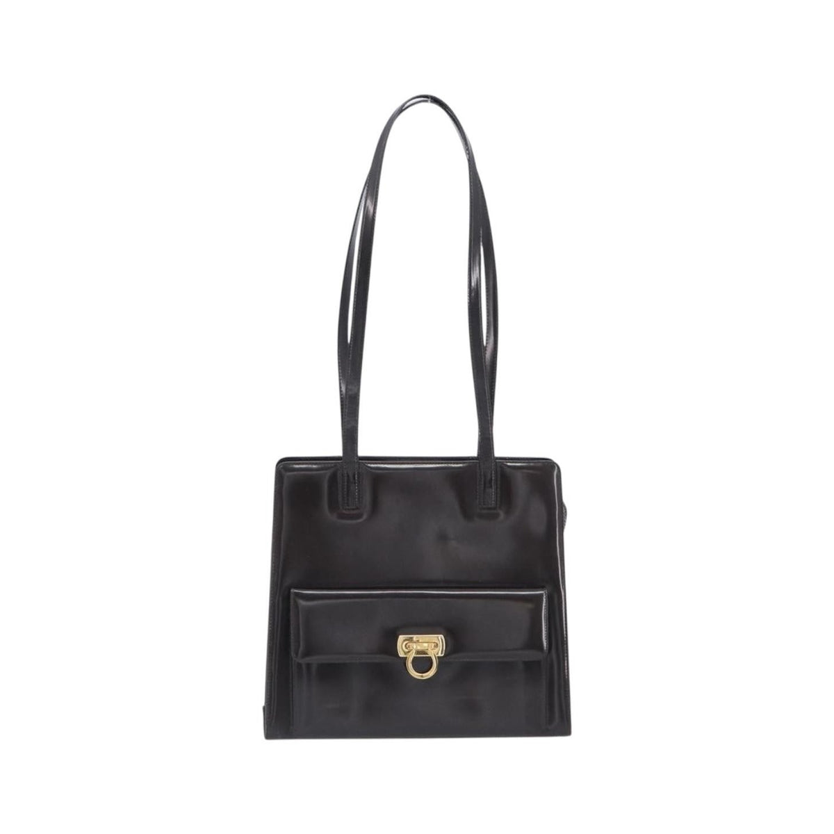 Salvatore Ferragamo Gancini Patent Leather, Brown, Patent Leather, Crossbody Bag