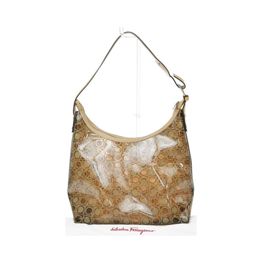 Salvatore Ferragamo Gancini PVC Leather, Brown, PVC, Shoulder Bag