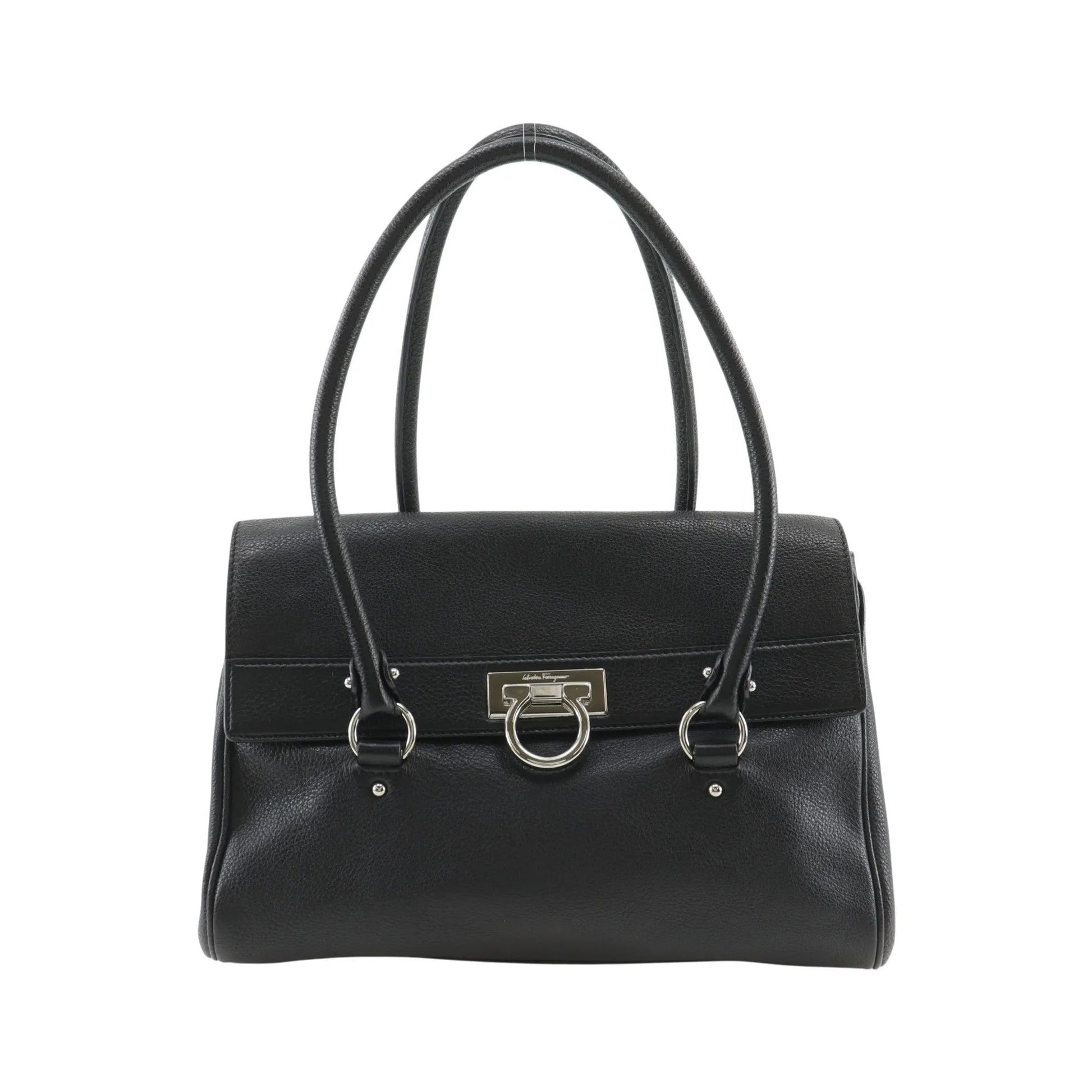 Salvatore Ferragamo Gancini Satchel Leather, Black, Leather, Shoulder Bag