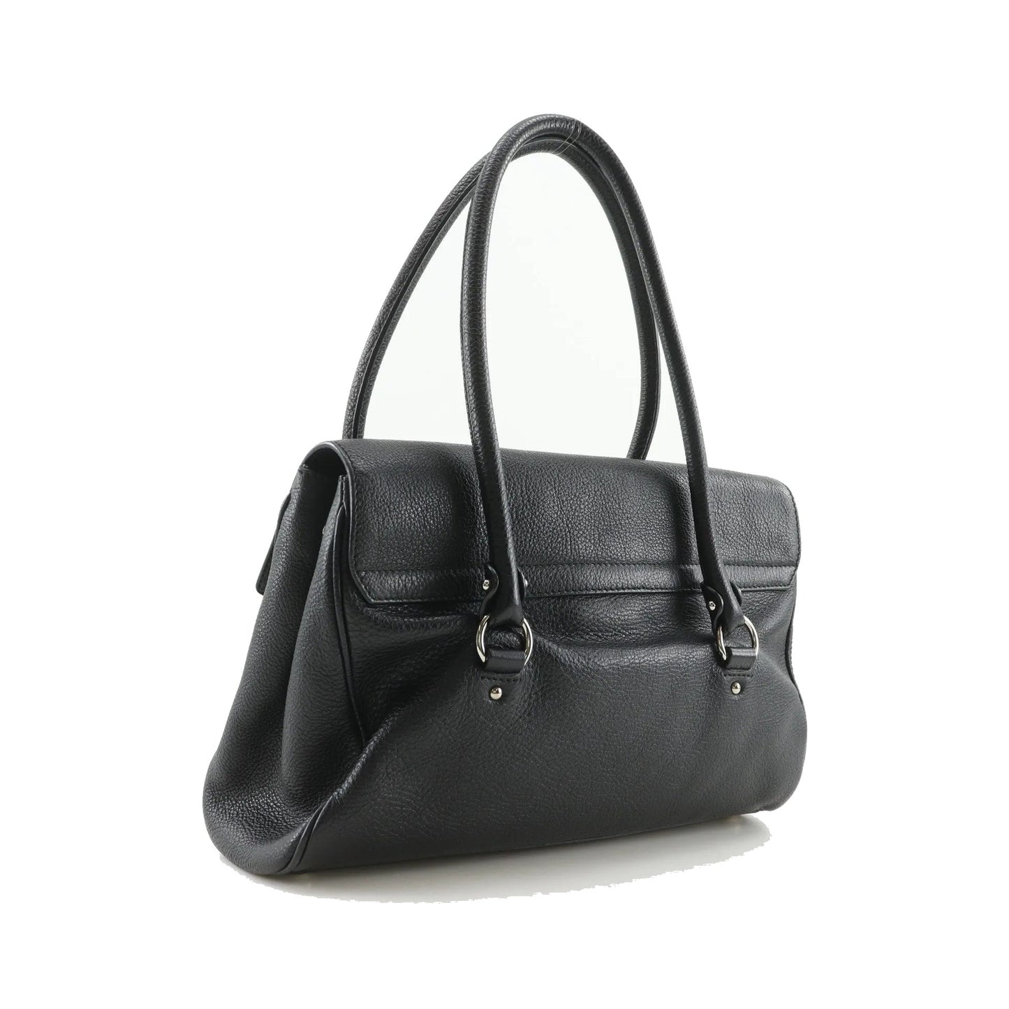 Salvatore Ferragamo Gancini Satchel Leather, Black, Leather, Shoulder Bag
