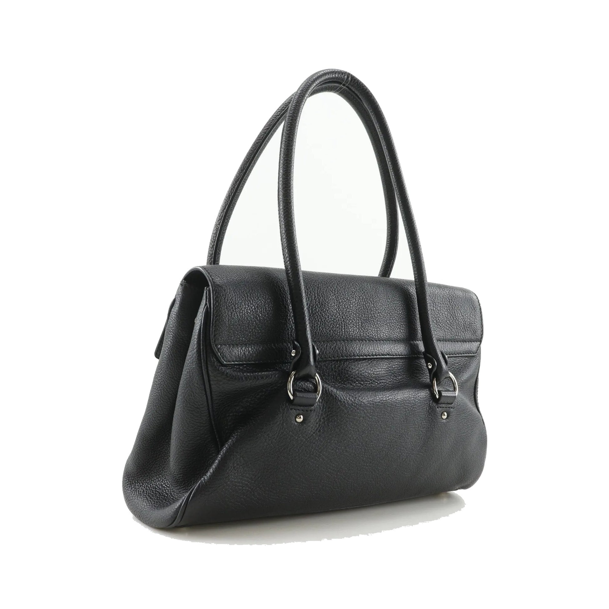 Salvatore Ferragamo Gancini Satchel Leather, Black, Leather, Shoulder Bag