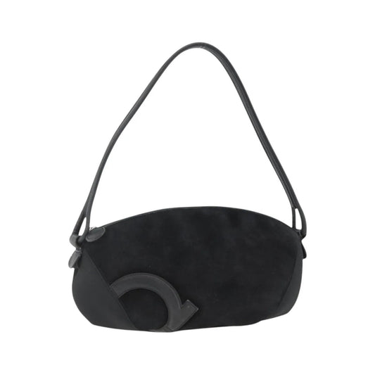 Salvatore Ferragamo Gancini Suede, Black, Suede, Shoulder Bag