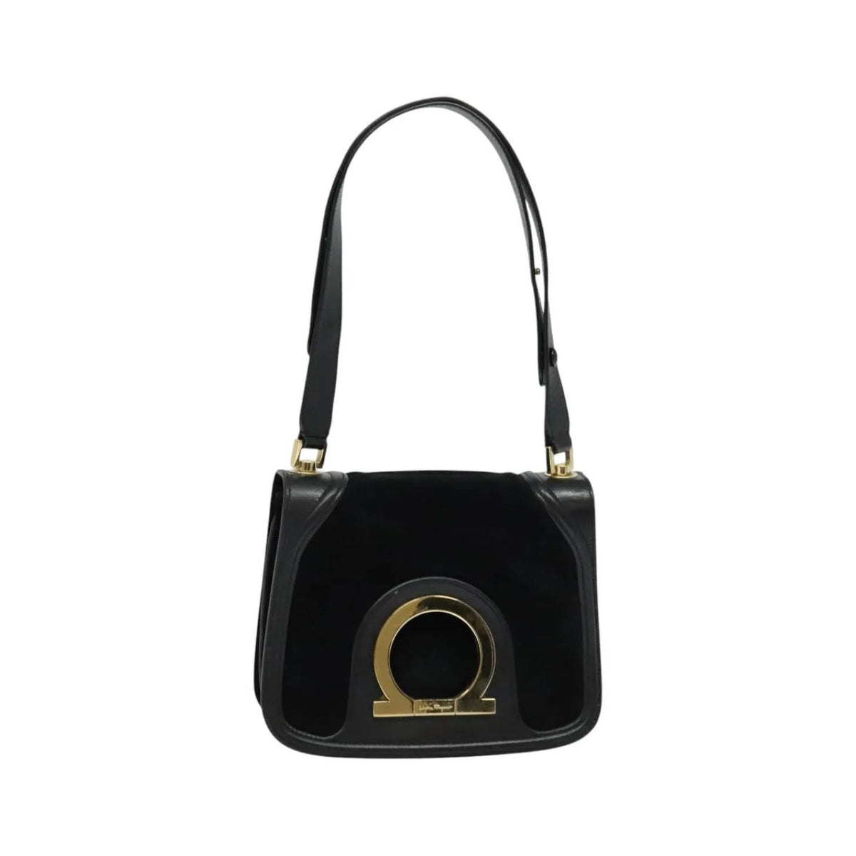 Salvatore Ferragamo Gancini Suede, Black, Suede, Shoulder Bag
