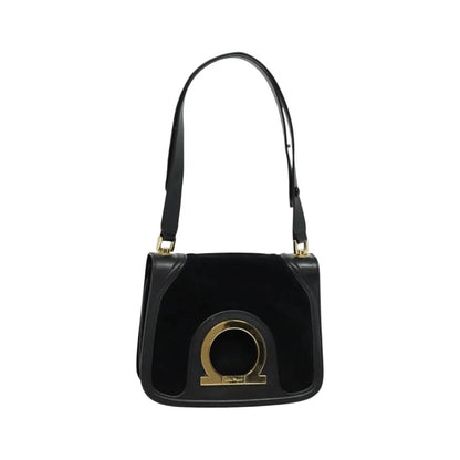Salvatore Ferragamo Gancini Suede, Black, Suede, Shoulder Bag