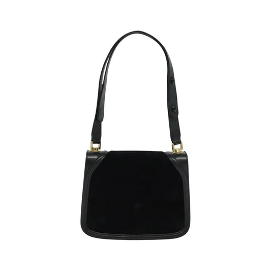 Salvatore Ferragamo Gancini Suede, Black, Suede, Shoulder Bag