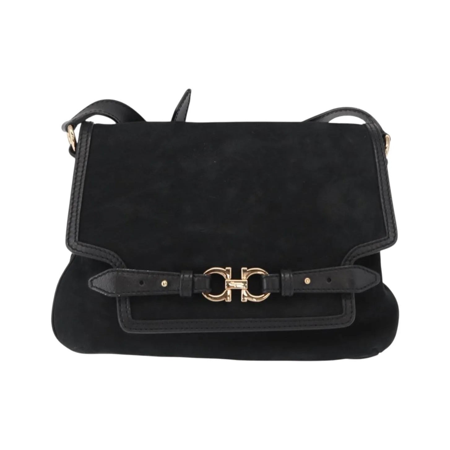 Salvatore Ferragamo Gancini Suede, Black, Suede, Shoulder Bag