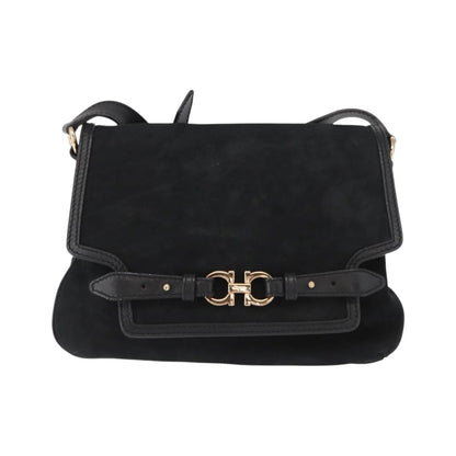 Salvatore Ferragamo Gancini Suede, Black, Suede, Shoulder Bag