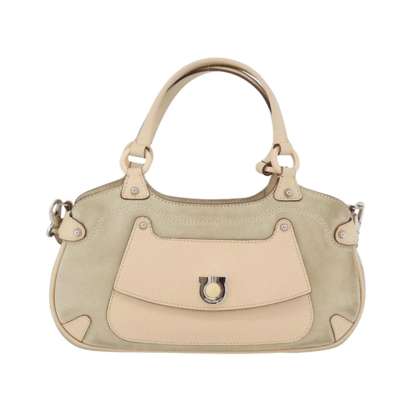 Salvatore Ferragamo Gancini Suede, Beige, Suede, Handbag