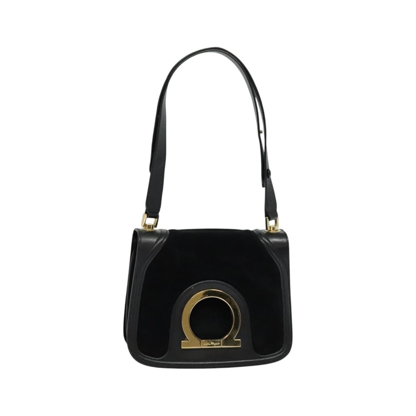 Salvatore Ferragamo Gancini Suede, Black, Suede, Shoulder Bag