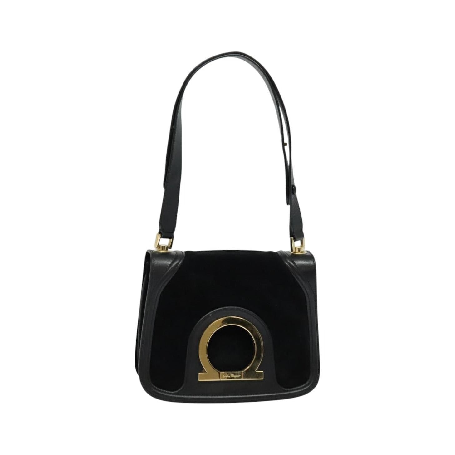 Salvatore Ferragamo Gancini Suede, Black, Suede, Shoulder Bag
