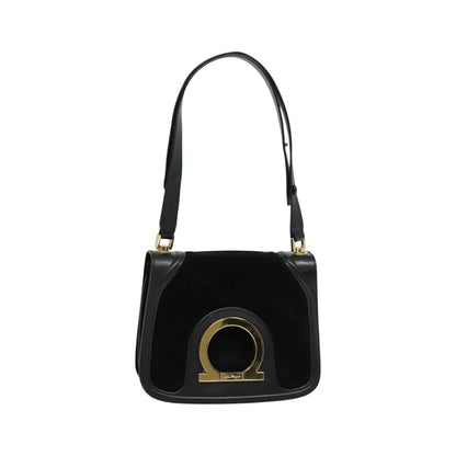 Salvatore Ferragamo Gancini Suede, Black, Suede, Shoulder Bag