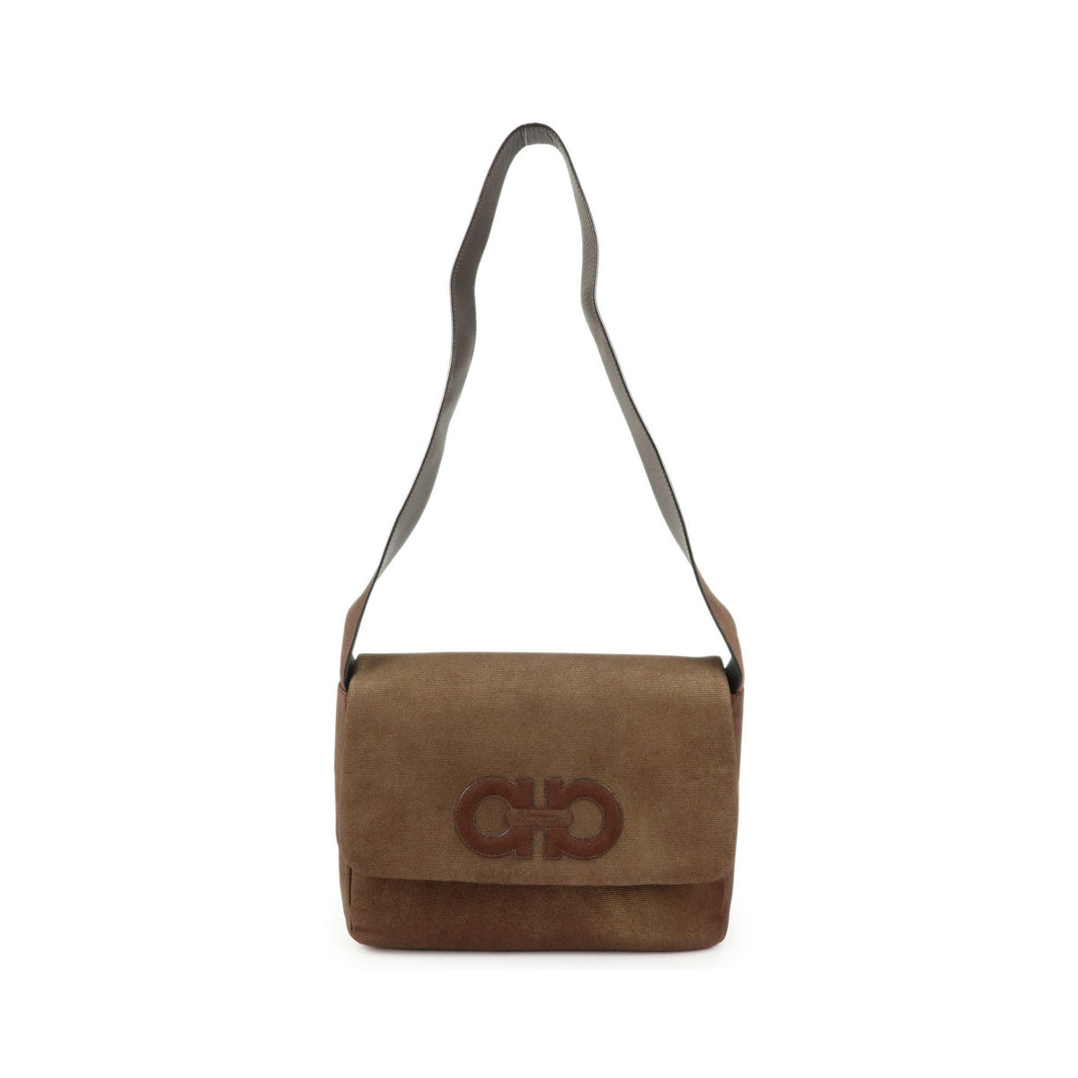 Salvatore Ferragamo Gancini Suede, Brown, Canvas, Crossbody Bag